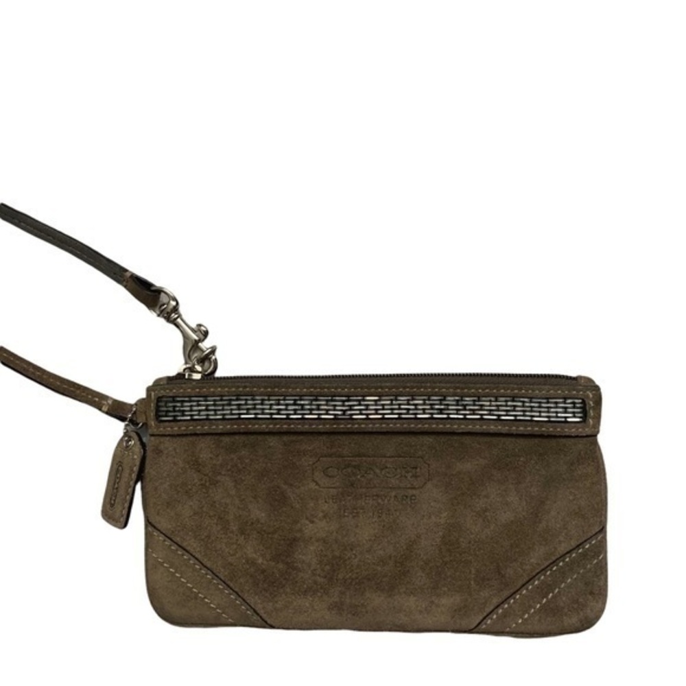 Coach brown suede sequined wristlet bag